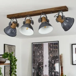 Plafonnier Orny Gris, Bois foncé, 4 lumières