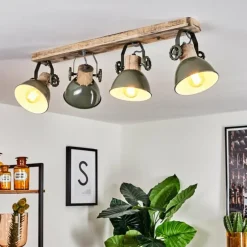 Plafonnier Orny Vert, Bois clair, 4 lumières