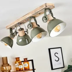 Plafonnier Orny Vert, Bois clair, 4 lumières