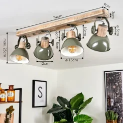 Plafonnier Orny Vert, Bois clair, 4 lumières