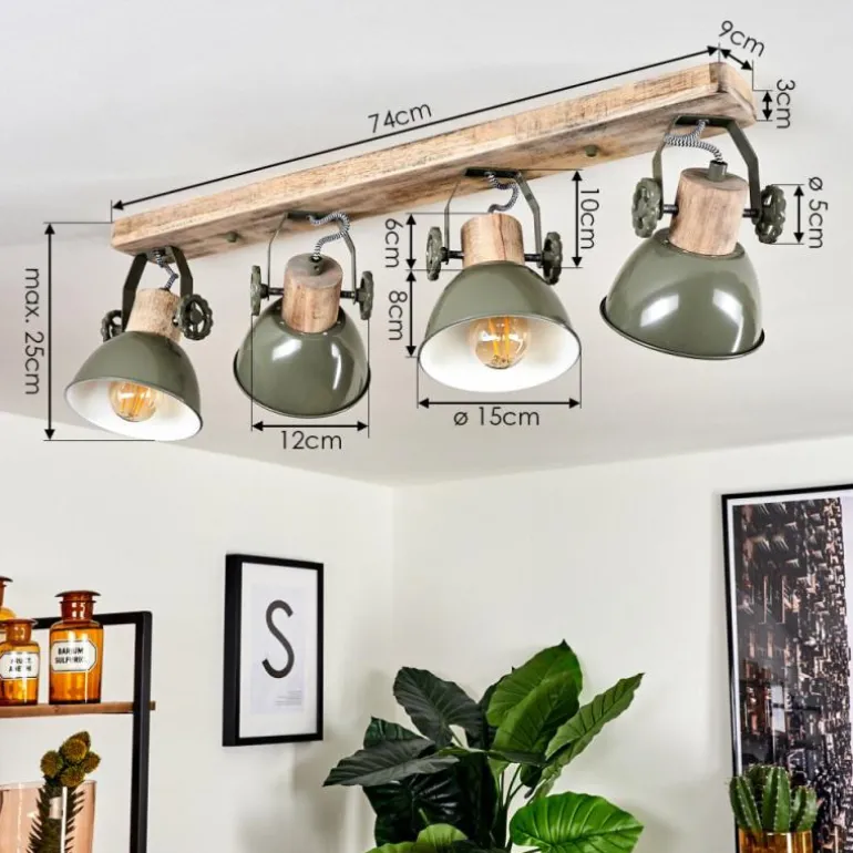 Plafonnier Orny Vert, Bois clair, 4 lumières