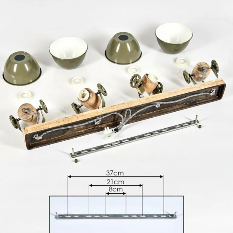 Plafonnier Orny Vert, Bois clair, 4 lumières