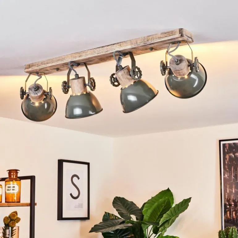 Plafonnier Orny Vert, Bois clair, 4 lumières