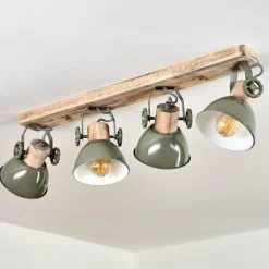 Plafonnier Orny Vert, Bois clair, 4 lumières