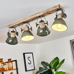 Plafonnier Orny Vert, Bois clair, 4 lumières