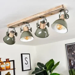 Plafonnier Orny Vert, Bois clair, 4 lumières