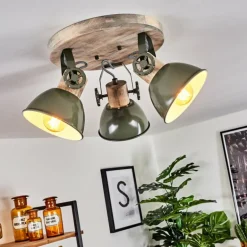 Plafonnier Orny Vert, Bois clair, 3 lumières