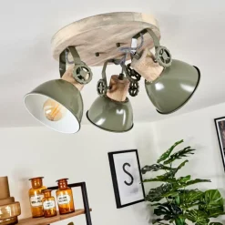 Plafonnier Orny Vert, Bois clair, 3 lumières