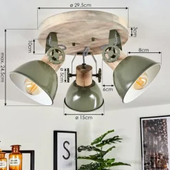Plafonnier Orny Vert, Bois clair, 3 lumières