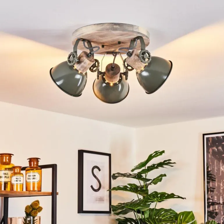 Plafonnier Orny Vert, Bois clair, 3 lumières