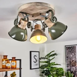 Plafonnier Orny Vert, Bois clair, 3 lumières