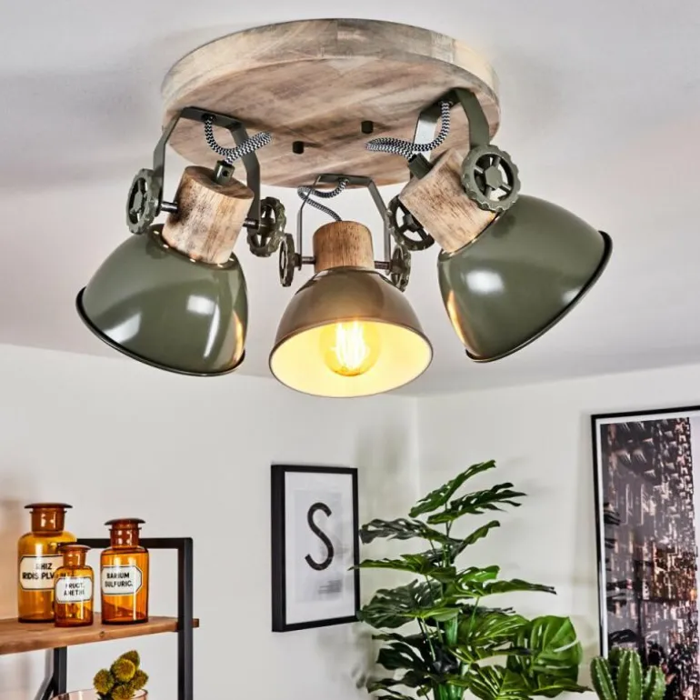 Plafonnier Orny Vert, Bois clair, 3 lumières