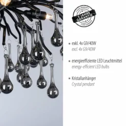 Plafonnier Paul Neuhaus ICICLE Noir, 4 lumières