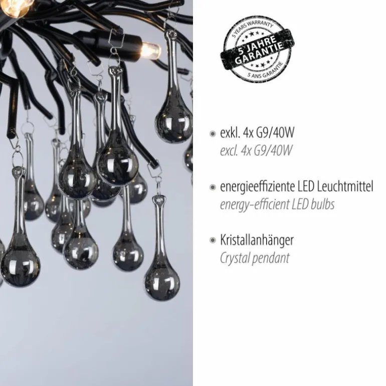 Plafonnier Paul Neuhaus ICICLE Noir, 4 lumières