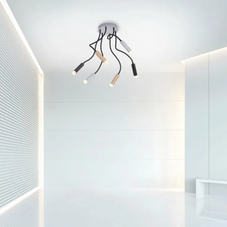 Plafonnier Paul Neuhaus PURE-GEMIN LED Aluminium, Laiton, Noir, 6 lumières