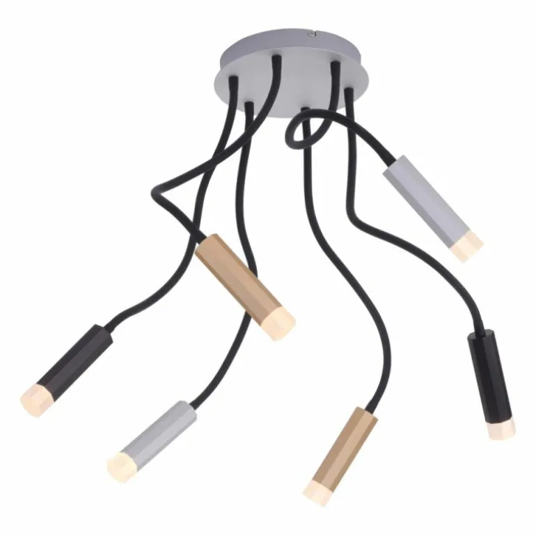 Plafonnier Paul Neuhaus PURE-GEMIN LED Aluminium, Laiton, Noir, 6 lumières