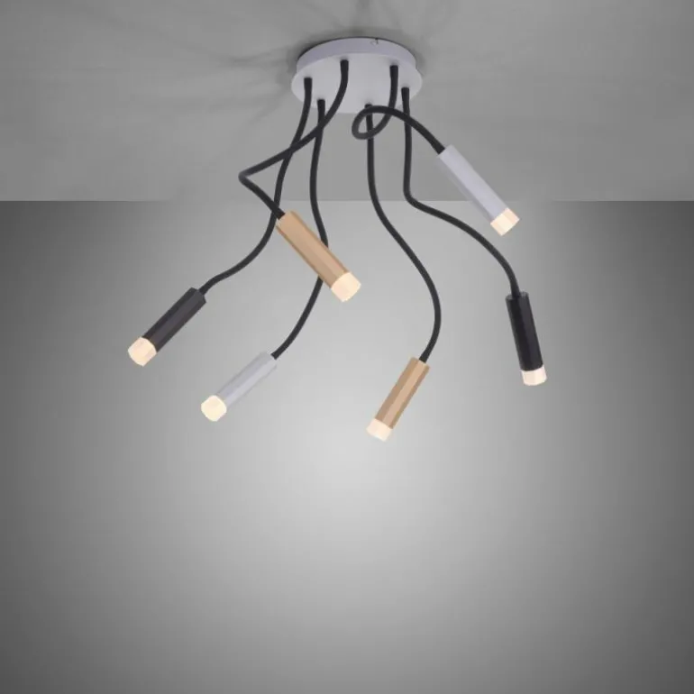 Plafonnier Paul Neuhaus PURE-GEMIN LED Aluminium, Laiton, Noir, 6 lumières