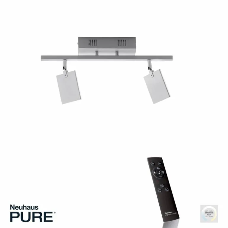 Plafonnier Paul Neuhaus PURE-MIRA LED Aluminium, 2 lumières, Télécommandes