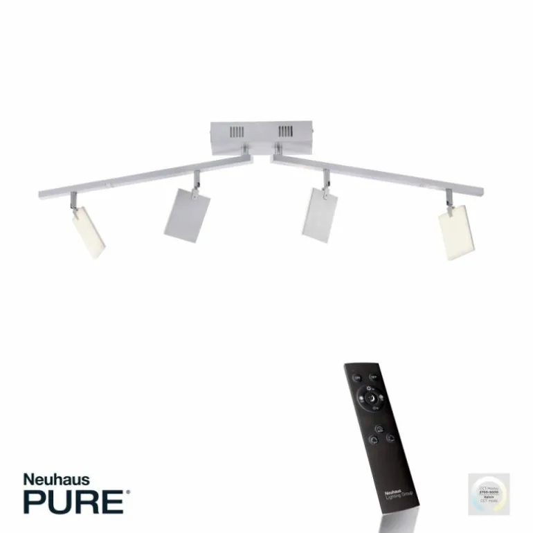 Plafonnier Paul Neuhaus PURE-MIRA LED Aluminium, 4 lumières, Télécommandes