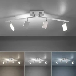 Plafonnier Paul Neuhaus PURE-MIRA LED Aluminium, 4 lumières, Télécommandes