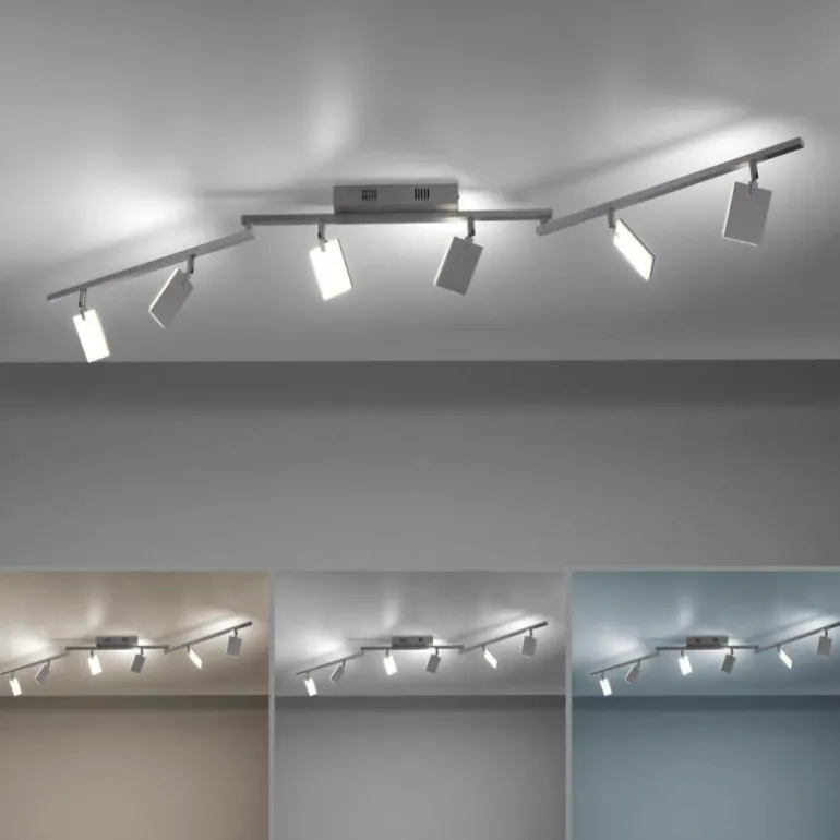 Plafonnier Paul Neuhaus PURE-MIRA LED Aluminium, 6 lumières, Télécommandes