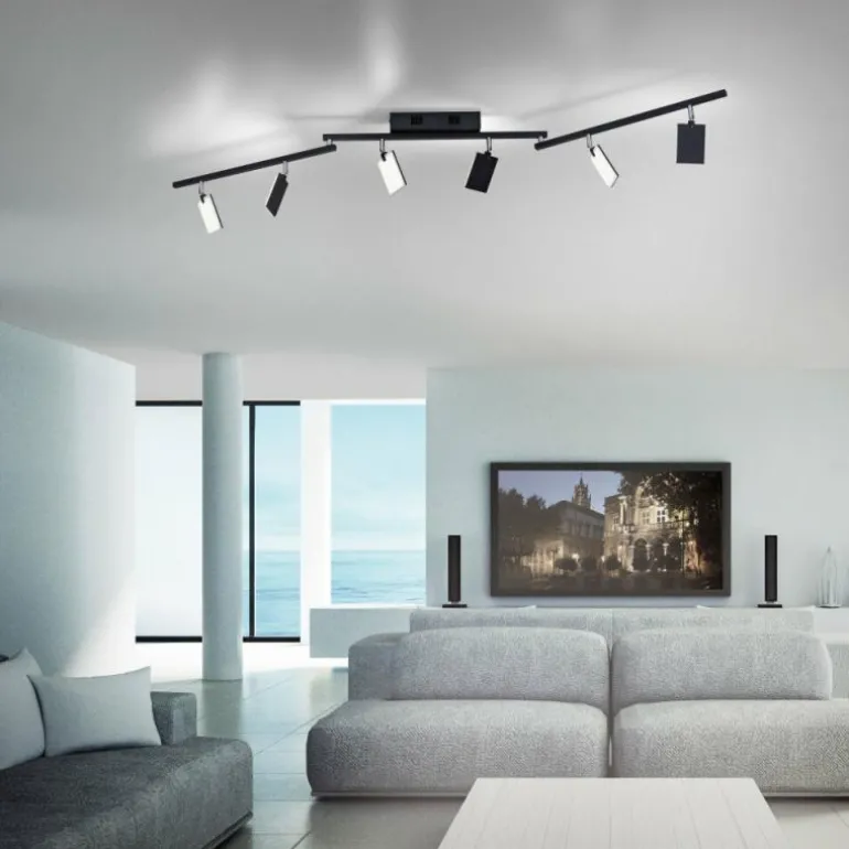 Plafonnier Paul Neuhaus PURE-MIRA LED Noir, 6 lumières, Télécommandes