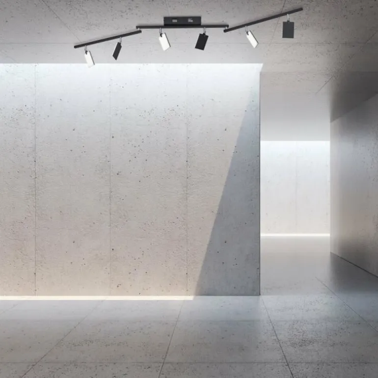 Plafonnier Paul Neuhaus PURE-MIRA LED Noir, 6 lumières, Télécommandes