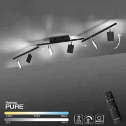 Plafonnier Paul Neuhaus PURE-MIRA LED Noir, 6 lumières, Télécommandes