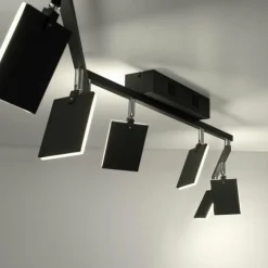 Plafonnier Paul Neuhaus PURE-MIRA LED Noir, 6 lumières, Télécommandes