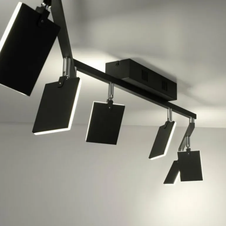 Plafonnier Paul Neuhaus PURE-MIRA LED Noir, 6 lumières, Télécommandes