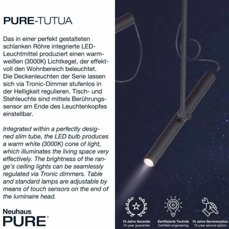 Plafonnier Paul Neuhaus PURE-TUTUA LED Noir, 2 lumières
