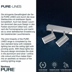 Plafonnier Paul Neuhaus PURE-LINES LED Aluminium, 1 lumière, Télécommandes