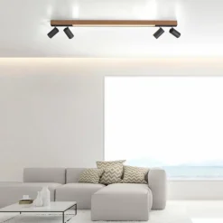 Plafonnier Paul Neuhaus PURE-LINES LED Anthracite, Bois foncé, 5 lumières, Télécommandes