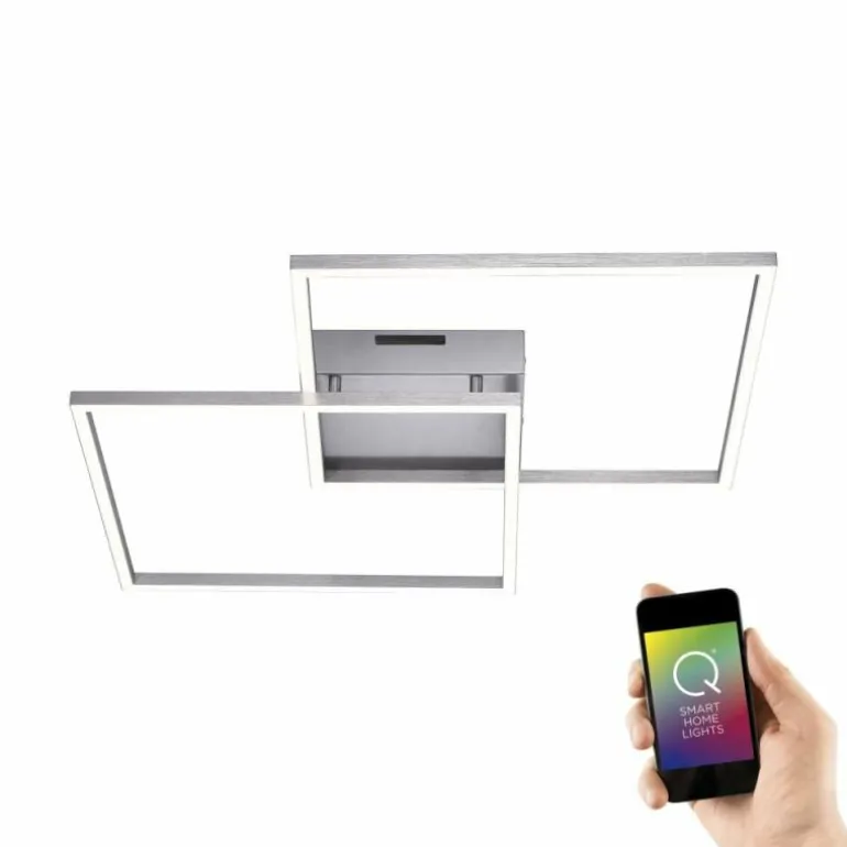 Plafonnier Paul Neuhaus Q-Inigo LED Acier inoxydable, 2 lumières, Télécommandes