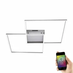 Plafonnier Paul Neuhaus Q-Inigo LED Acier inoxydable, 2 lumières, Télécommandes
