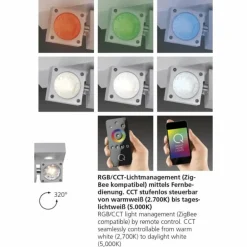 Plafonnier Paul Neuhaus Q-NEMO LED Aluminium, 8 lumières, Télécommandes, Changeur de couleurs