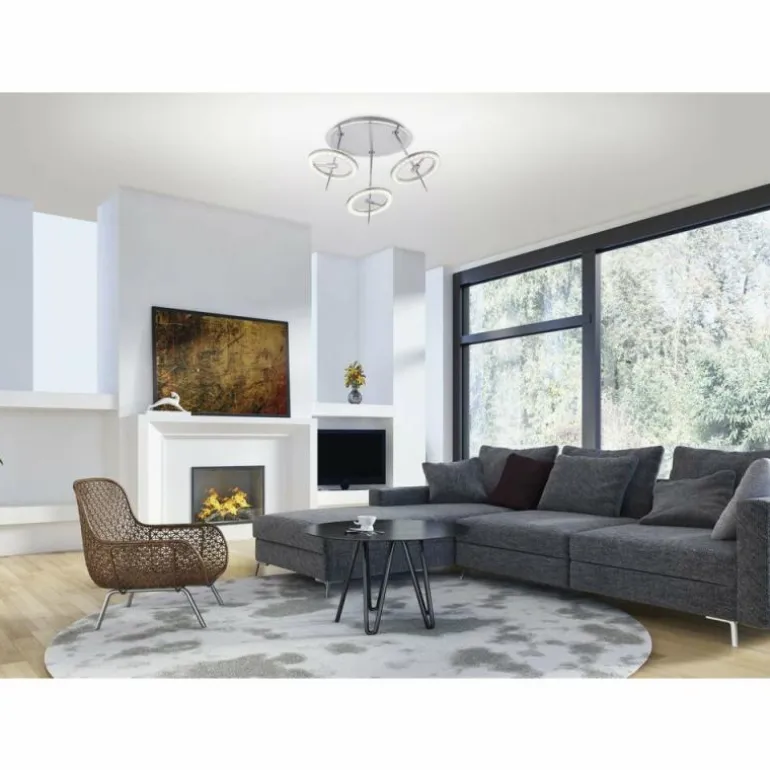 Plafonnier Paul Neuhaus Q-AMY LED Acier inoxydable, 6 lumières, Télécommandes