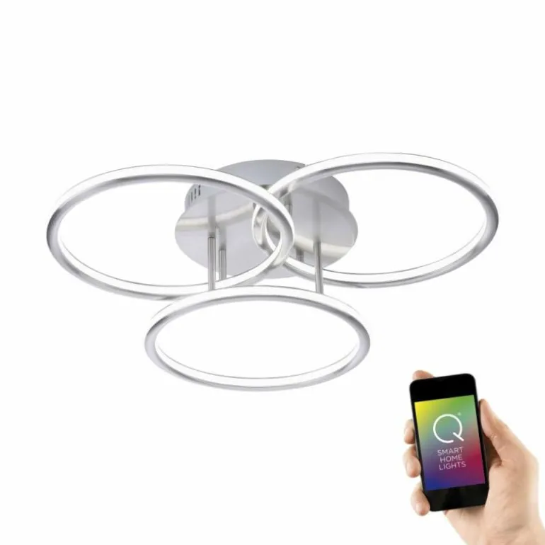 Plafonnier Paul Neuhaus Q-NEVIO LED Nickel mat, 3 lumières, Télécommandes