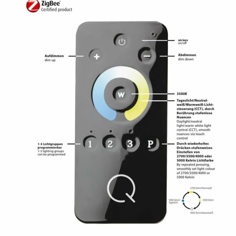 Plafonnier Paul Neuhaus Q-KIARA LED Gris, 1 lumière, Télécommandes