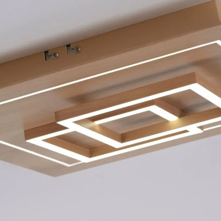 Plafonnier Paul Neuhaus Q-LINEA LED Bois clair, 4 lumières, Télécommandes