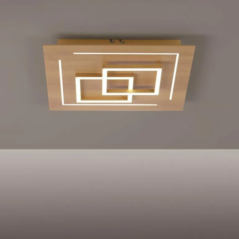 Plafonnier Paul Neuhaus Q-LINEA LED Bois clair, 4 lumières, Télécommandes