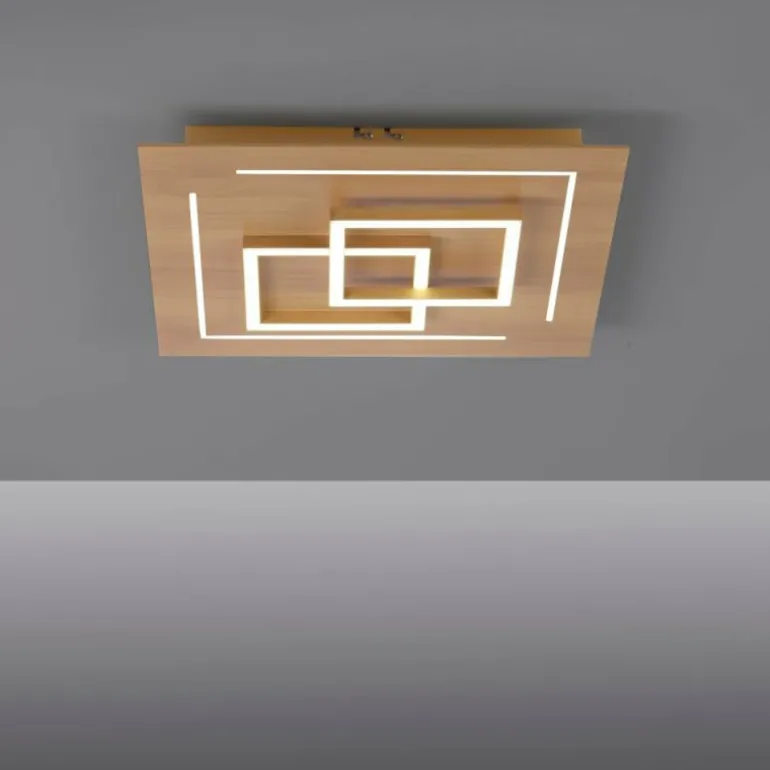 Plafonnier Paul Neuhaus Q-LINEA LED Bois clair, 4 lumières, Télécommandes