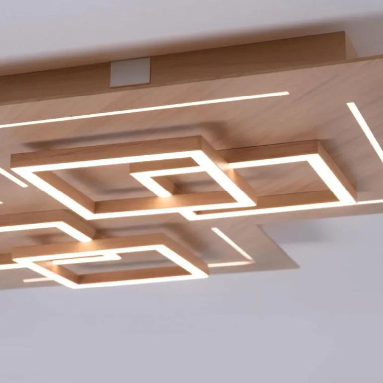 Plafonnier Paul Neuhaus Q-LINEA LED Bois clair, 8 lumières, Télécommandes
