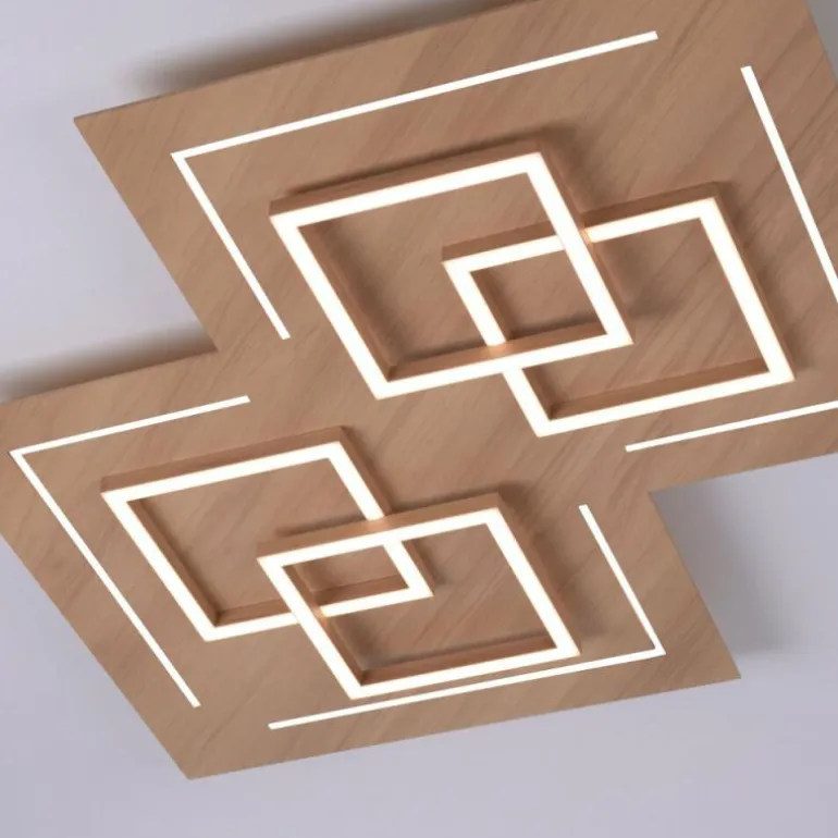 Plafonnier Paul Neuhaus Q-LINEA LED Bois clair, 8 lumières, Télécommandes