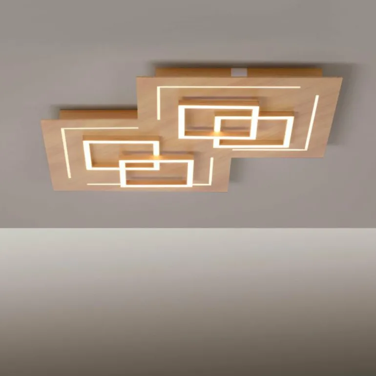 Plafonnier Paul Neuhaus Q-LINEA LED Bois clair, 8 lumières, Télécommandes