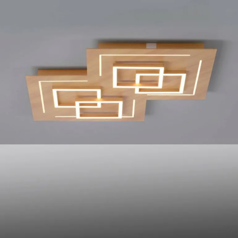 Plafonnier Paul Neuhaus Q-LINEA LED Bois clair, 8 lumières, Télécommandes