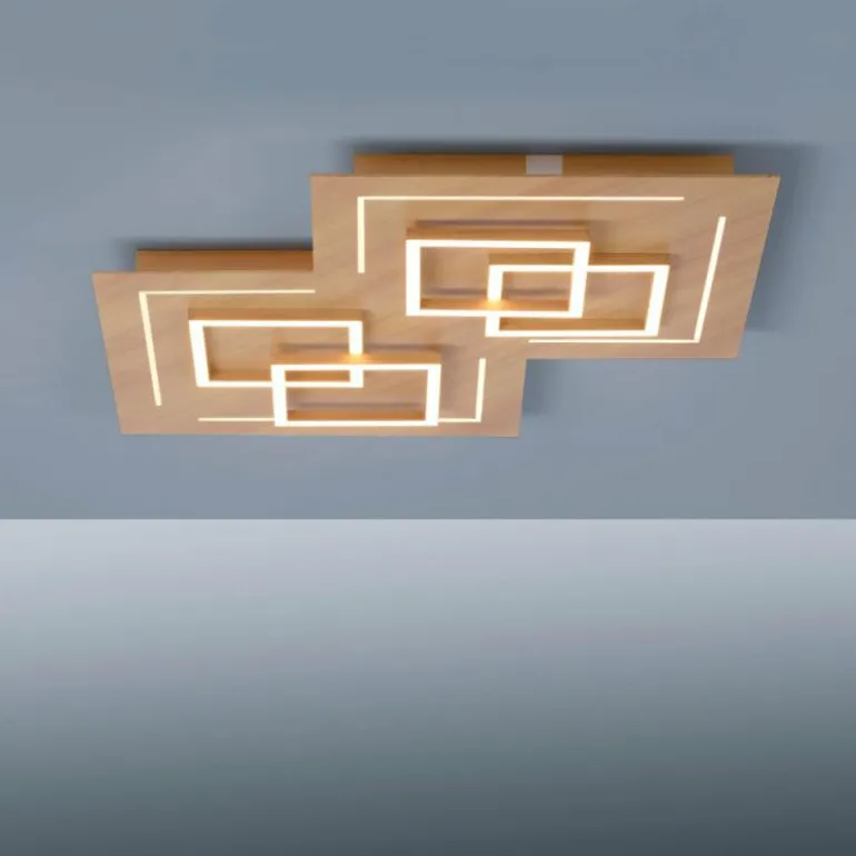 Plafonnier Paul Neuhaus Q-LINEA LED Bois clair, 8 lumières, Télécommandes