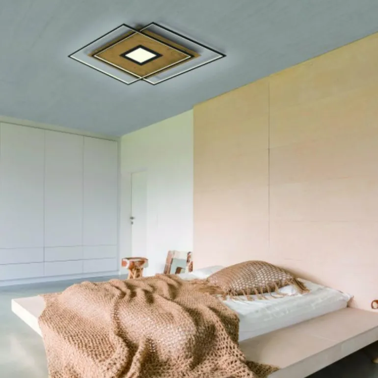 Plafonnier Paul Neuhaus Q-AMIRA LED Bois clair, 1 lumière, Télécommandes