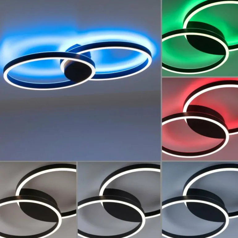 Plafonnier Paul Neuhaus Q-MARKO LED Noir, 1 lumière, Télécommandes, Changeur de couleurs