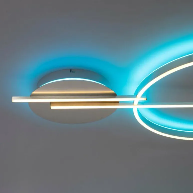 Plafonnier Paul Neuhaus Q-ARKOA LED Acier brossé, 1 lumière, Télécommandes, Changeur de couleurs